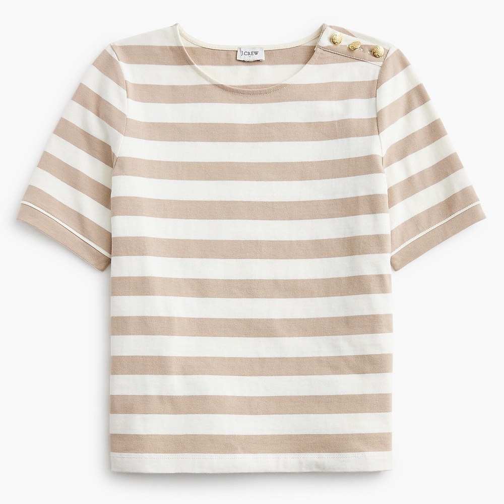 J. Crew Factory Women’s Short-sleeve striped button-shoulder tee Size M NWT